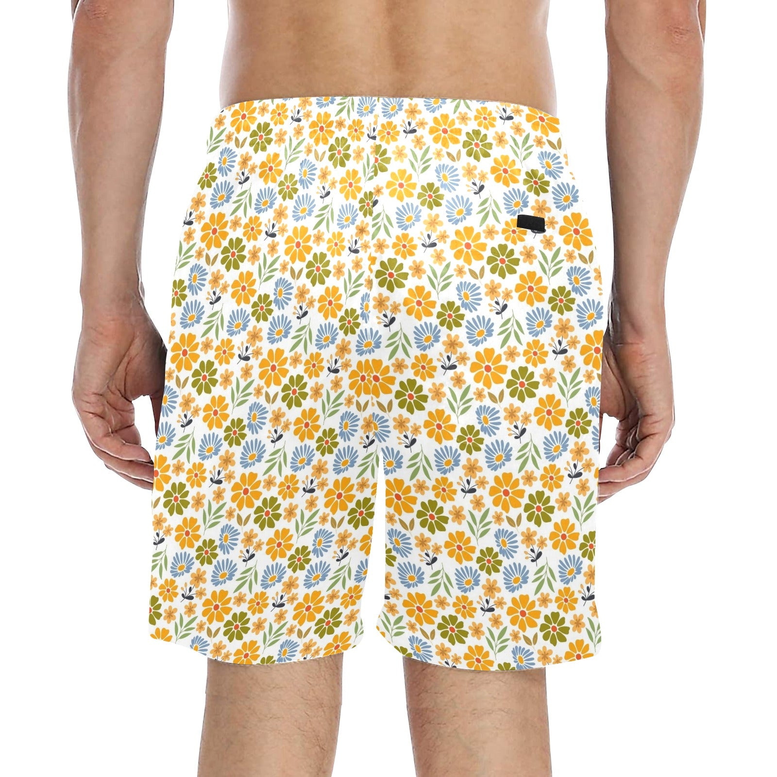 Retro Boho Flower Men's Mid-Length Beach Shorts Men's Mid-Length Beach Shorts Plants Printed Offshore