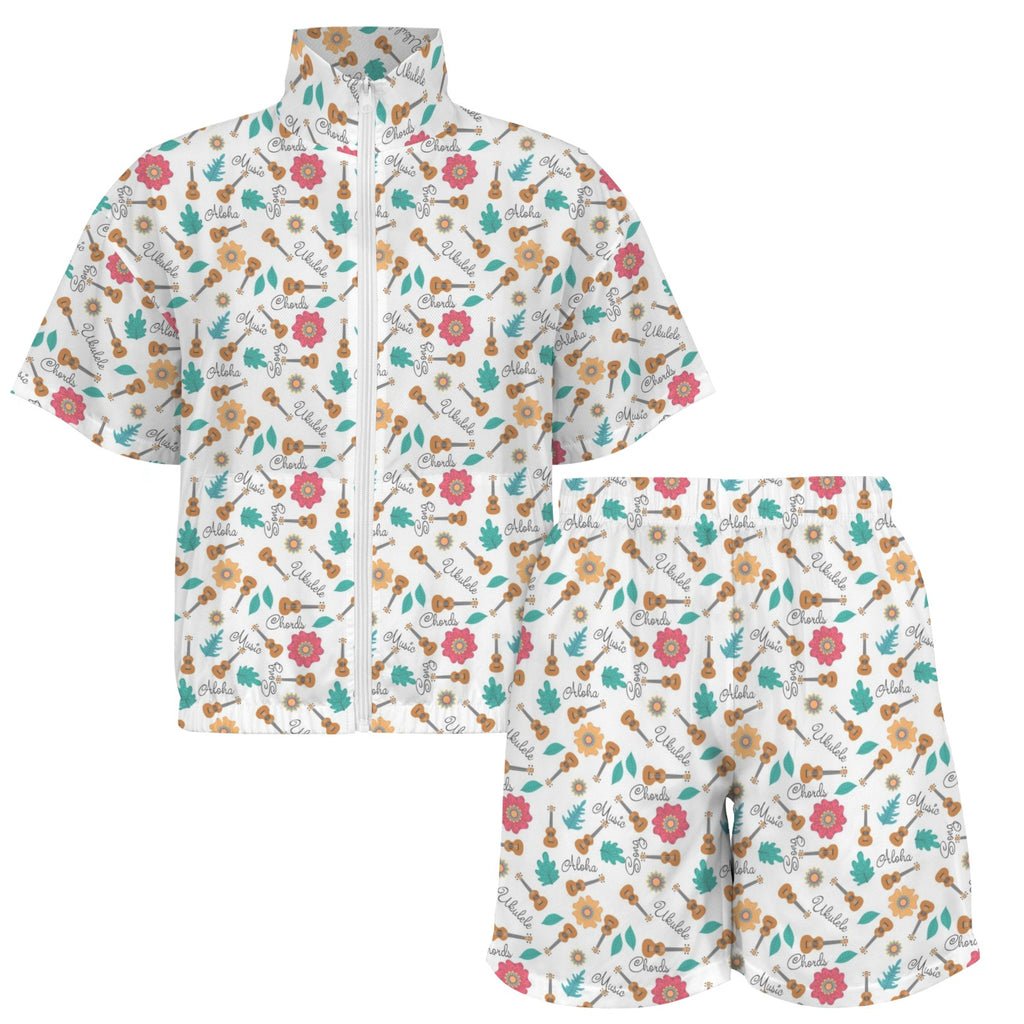 Ukulele Women's Windbreaker Short Set Women's Windbreaker Short Set Music Printed Offshore