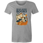 Read More Books, Halloween Ghosts - Womens T-shirt Grey Marle Womens T-shirt Halloween Printed In Australia Reading