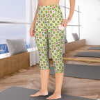 Flower Check Women's High Waist Pocket Capri Yoga Leggings