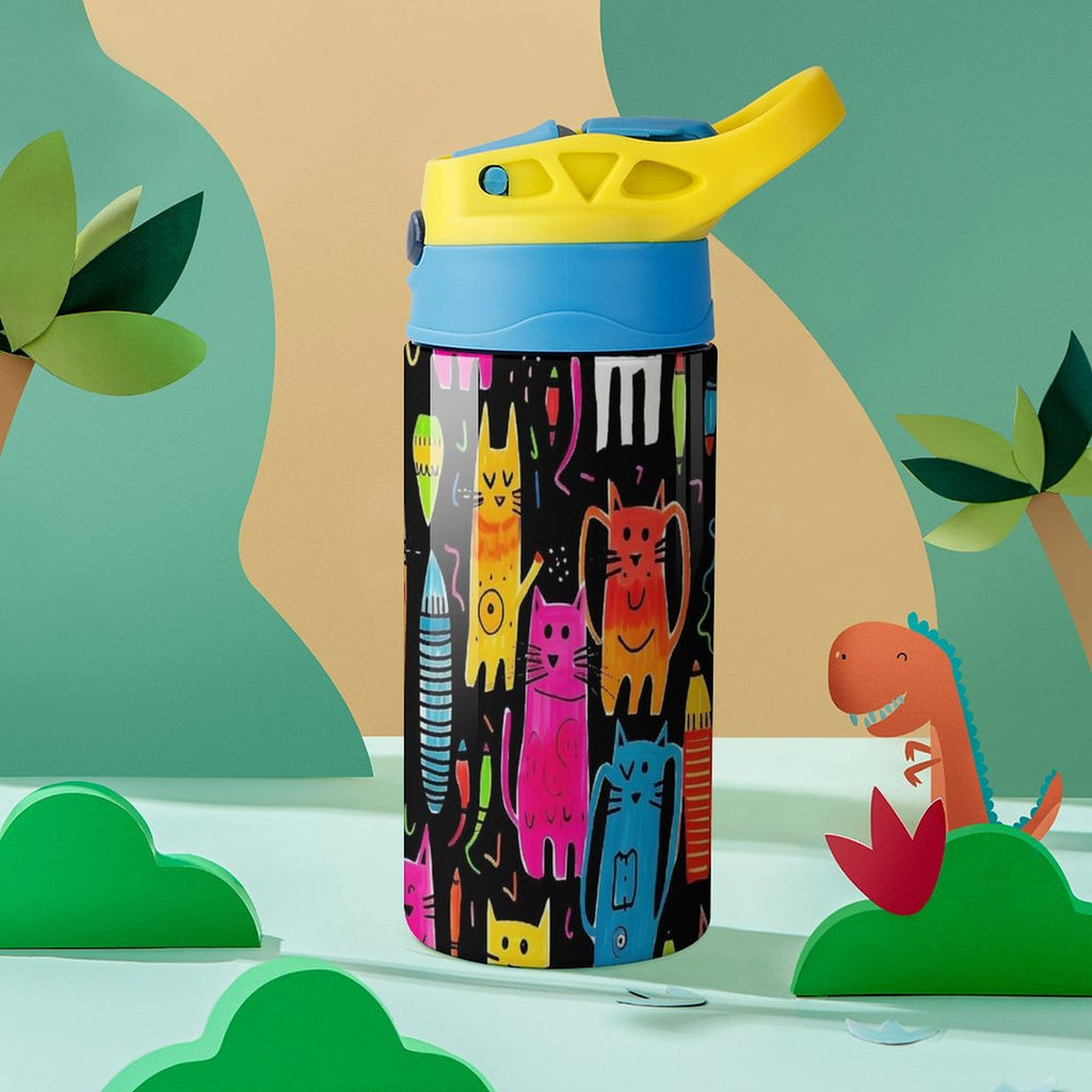 Colourful Cats - Little Kids Water Bottle Little Kids Water Bottle animal Printed Offshore