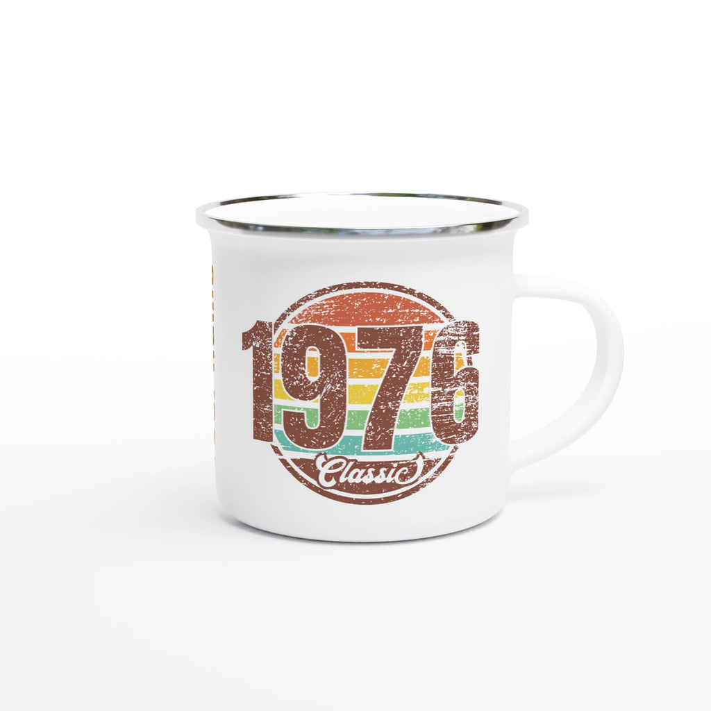 Personalised 1976 Classic White 12oz Enamel Mug Personalised Enamel Mug Globally Fulfilled