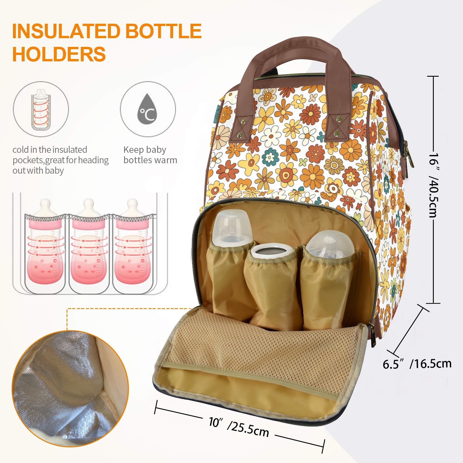 70's Style Floral Multi-Function Backpack, Nappy / Diaper Bag Multi-function Backpack, Nappy / Diaper Bag Plants Printed Offshore