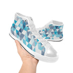 Blue Triangles - Women's High Top Canvas Shoes