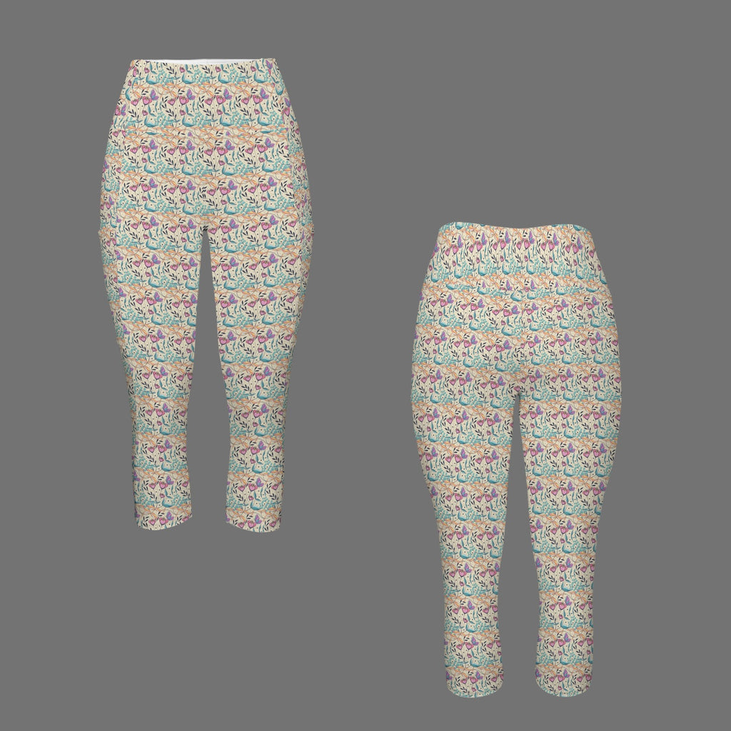 Butterfly Floral Women's High Waist Pocket Capri Yoga Leggings Women's High Waist Capri Yoga Leggings animal Printed Offshore