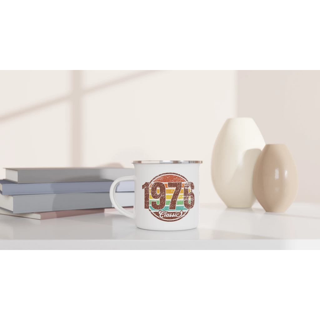 Personalised 1976 Classic White 12oz Enamel Mug Personalised Enamel Mug Globally Fulfilled