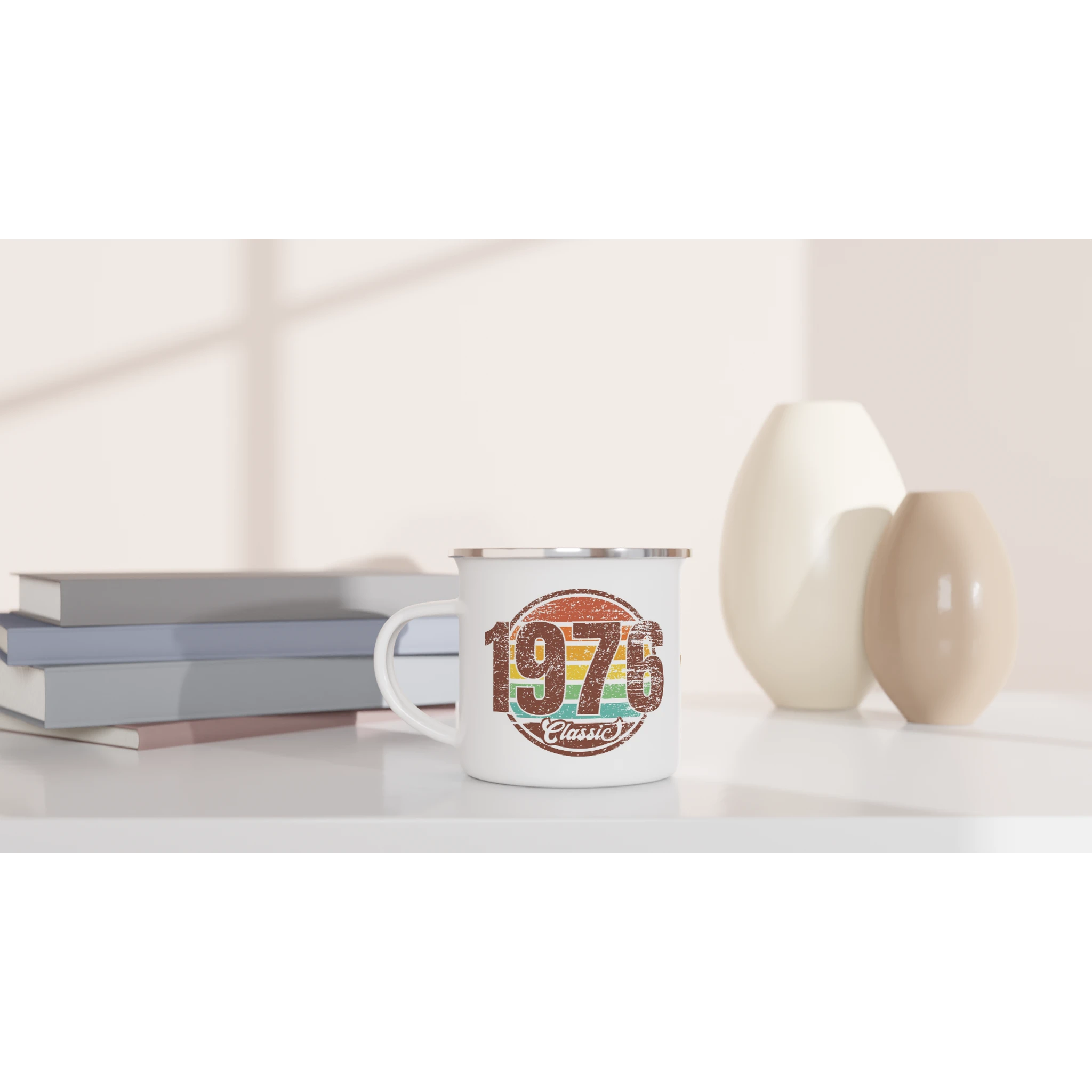 Personalised 1976 Classic White 12oz Enamel Mug Personalised Enamel Mug Globally Fulfilled