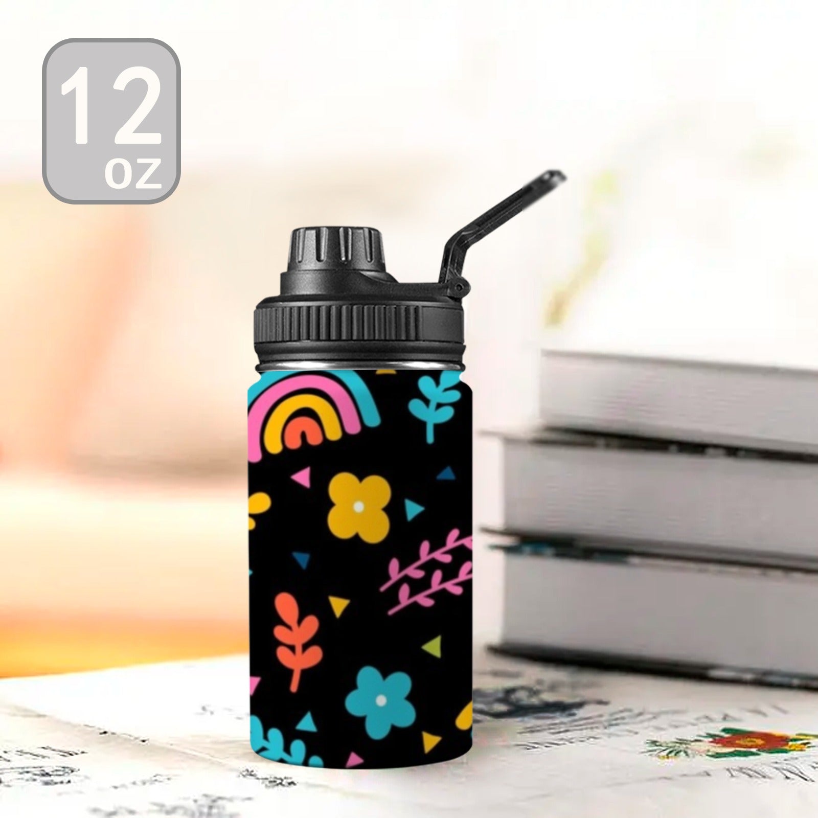 Rainbows And Flowers - Kids Water Bottle with Chug Lid (12 oz)