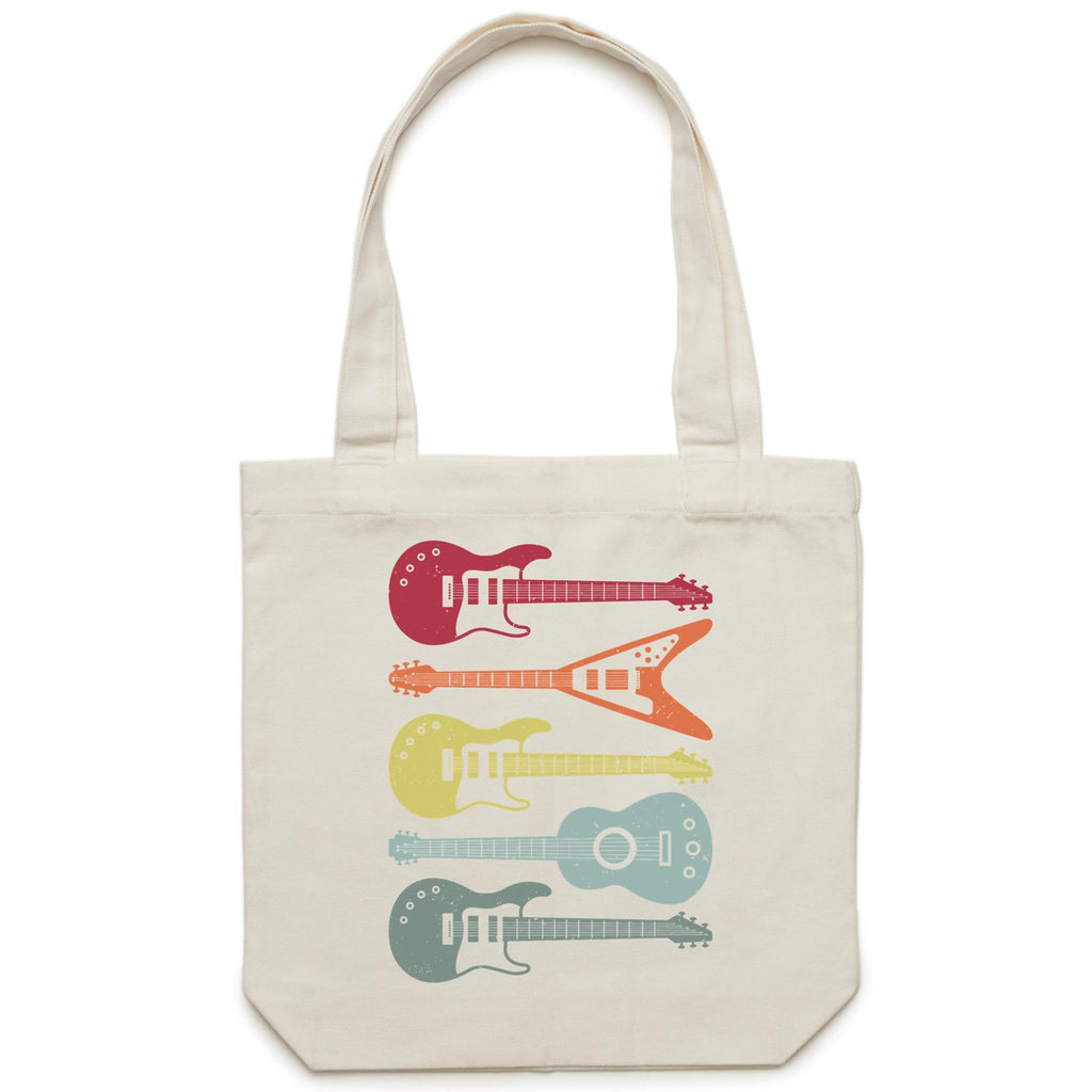 Retro Guitars - Canvas Tote Bag Cream One Size Tote Bag Music Printed In Australia