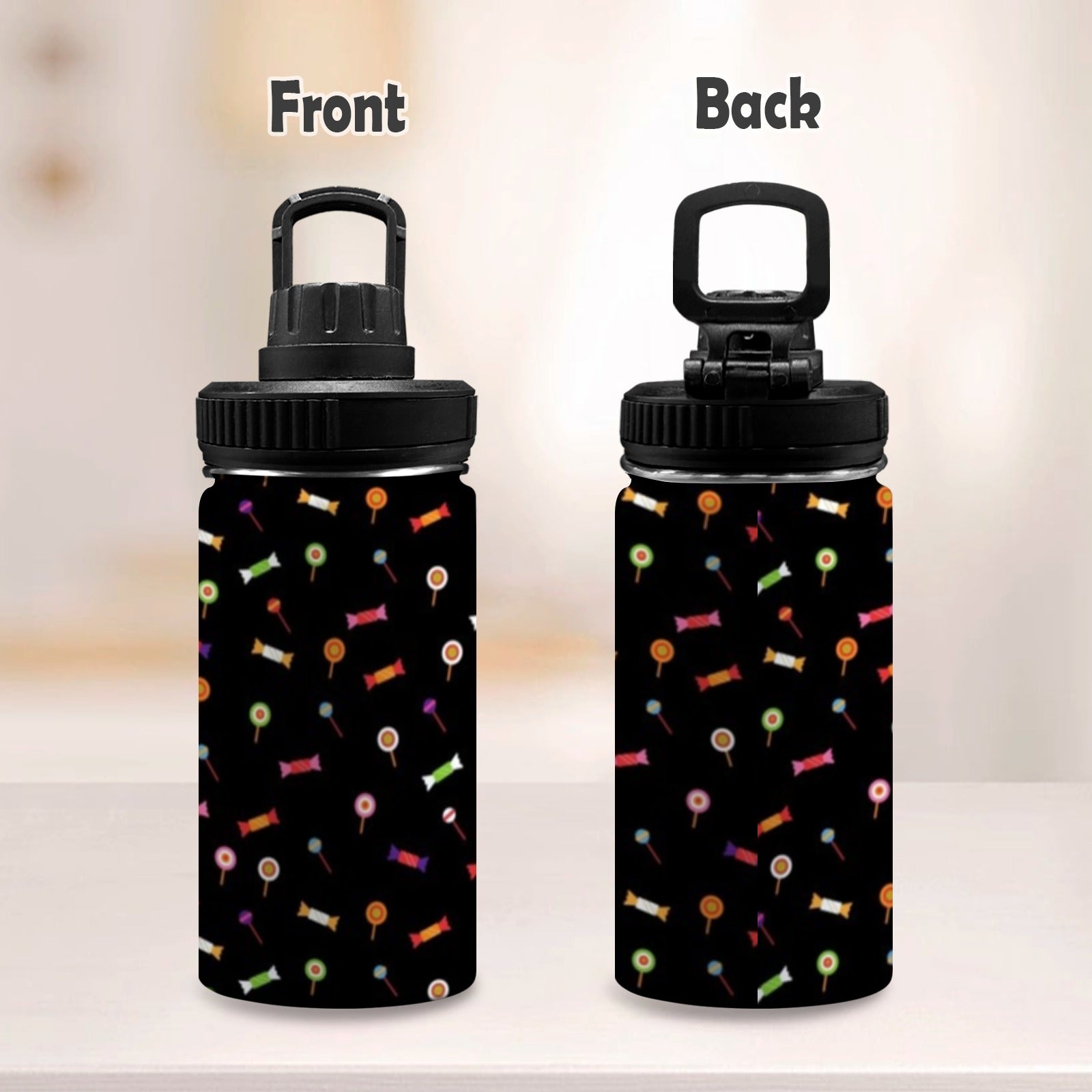 Candy - Kids Water Bottle with Chug Lid (12 oz) Kids Water Bottle with Chug Lid Food Printed Offshore