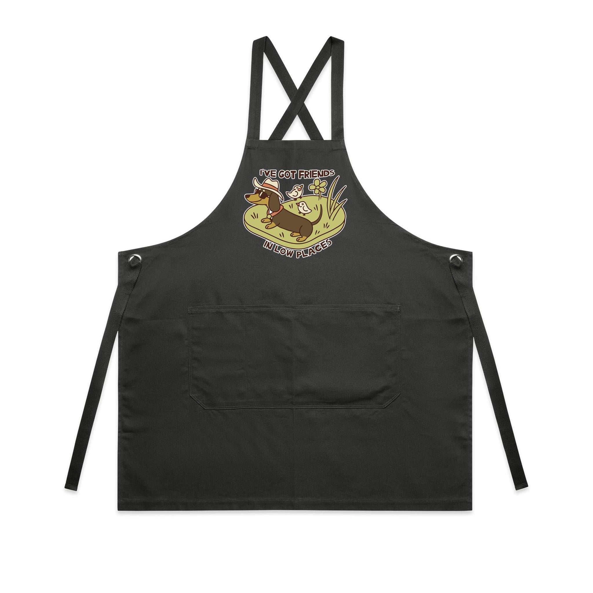 Dachshund, I've Got Friends In Low Places AS Colour Carrie Apron Coal One Size Apron animal Printed In Australia