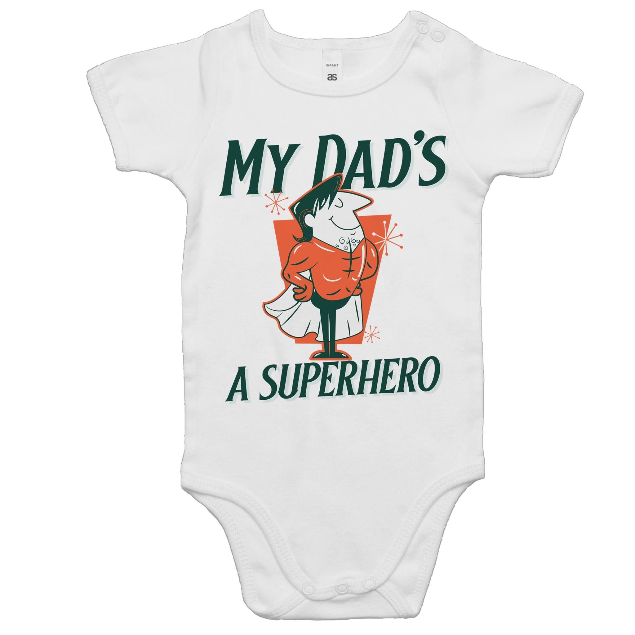 My Dad's A Superhero - Baby Bodysuit White Baby Bodysuit Printed In Australia