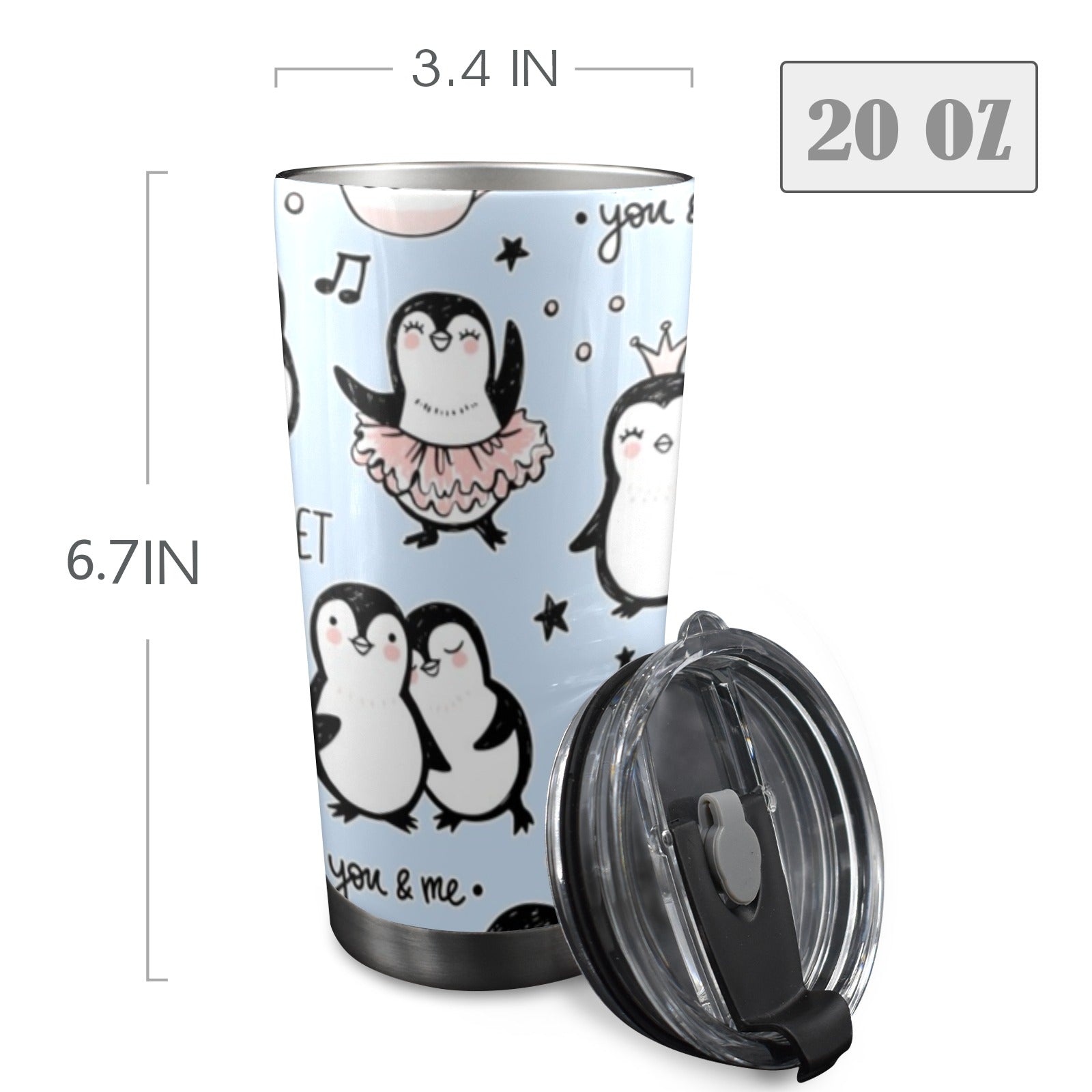 Penguin Love - 20oz Mobile Tumbler with Lid (Black Lock) 20oz Travel Mug animal Love Printed Offshore