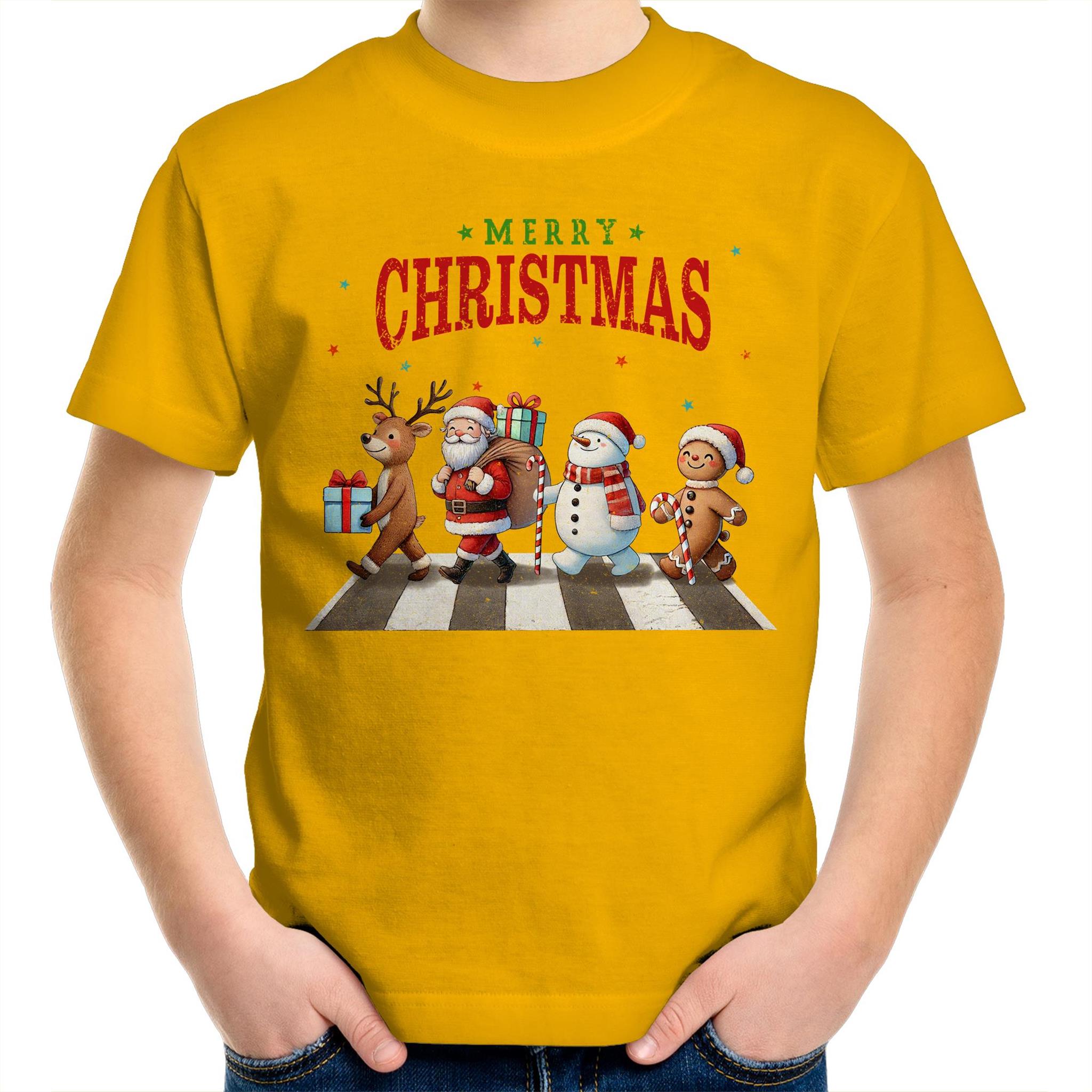 Fab Four, Merry Christmas - Kids Youth T-Shirt Gold Kids Christmas T-shirt Christmas Printed In Australia