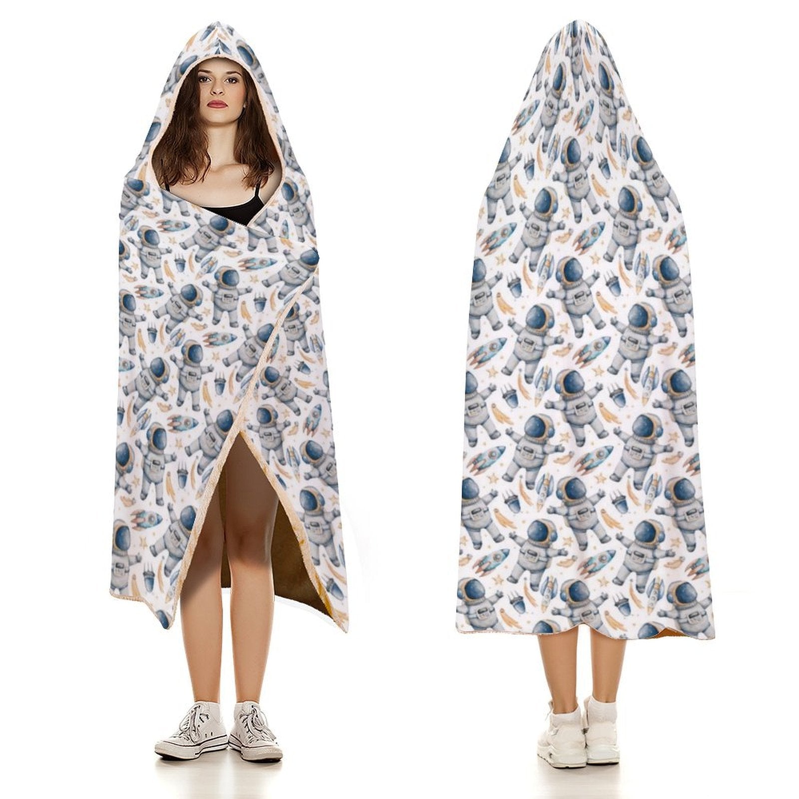 Astronauts And Rockets Kids Hooded Blanket 100cm x 130cm
