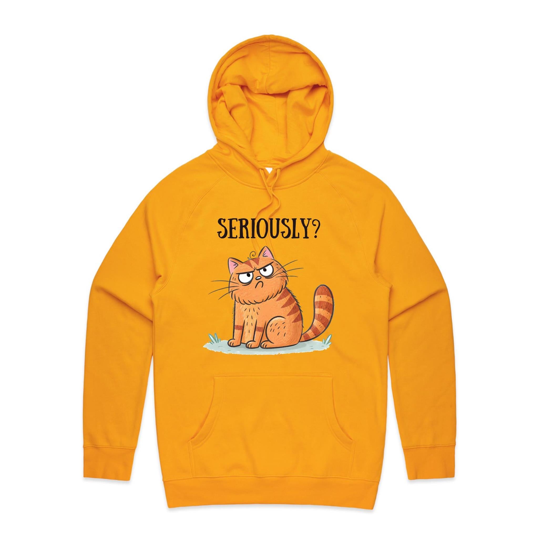 Cat, Seriously? - Mens Hoodie Gold Mens Hoodie animal Printed In Australia