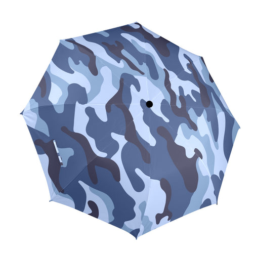 Blue Camouflage - Semi-Automatic Foldable Umbrella (Model U12) One Size Semi-Automatic Foldable Umbrella (U12)