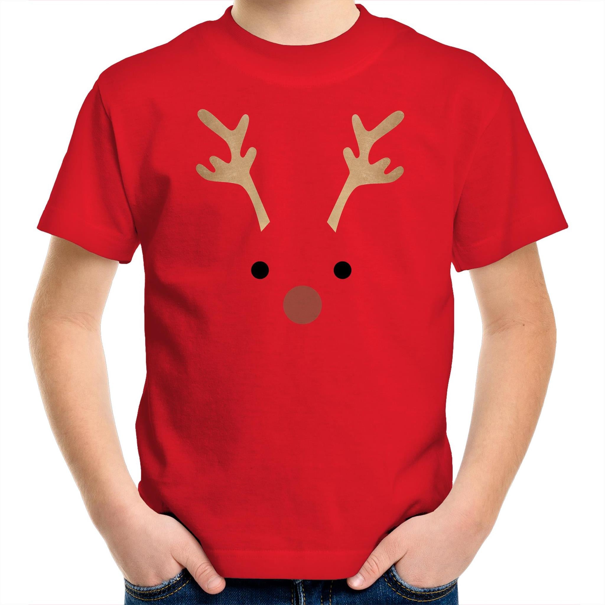 Red Nose Reindeer - Kids Youth T-Shirt Red Kids Christmas T-shirt Christmas Printed In Australia