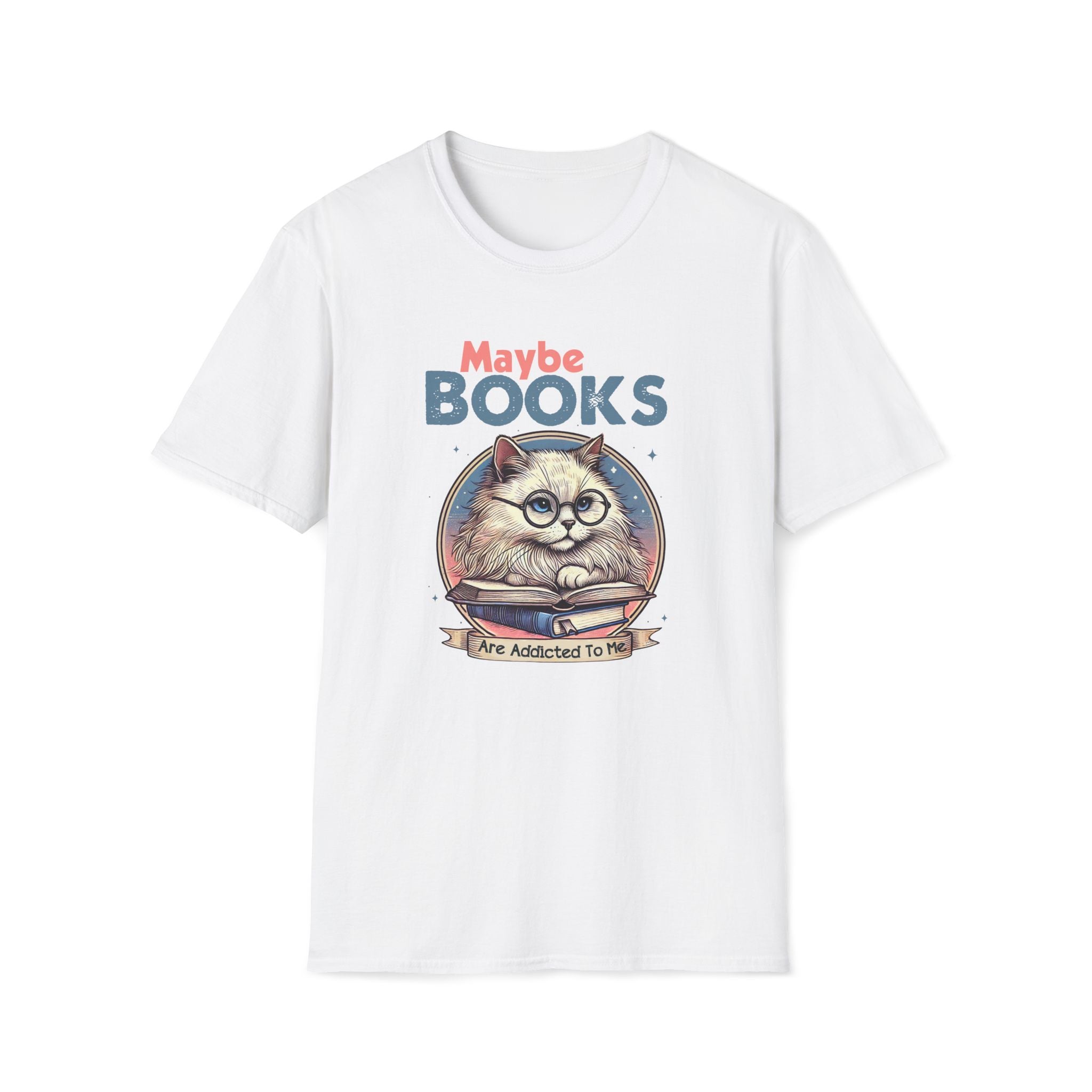Maybe Books Are Addicted To Me, Cat - Unisex Softstyle T-shirt