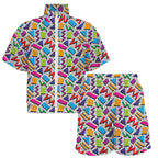 Graphic 80's Women's Windbreaker Short Set Women's Windbreaker Short Set Printed Offshore Retro