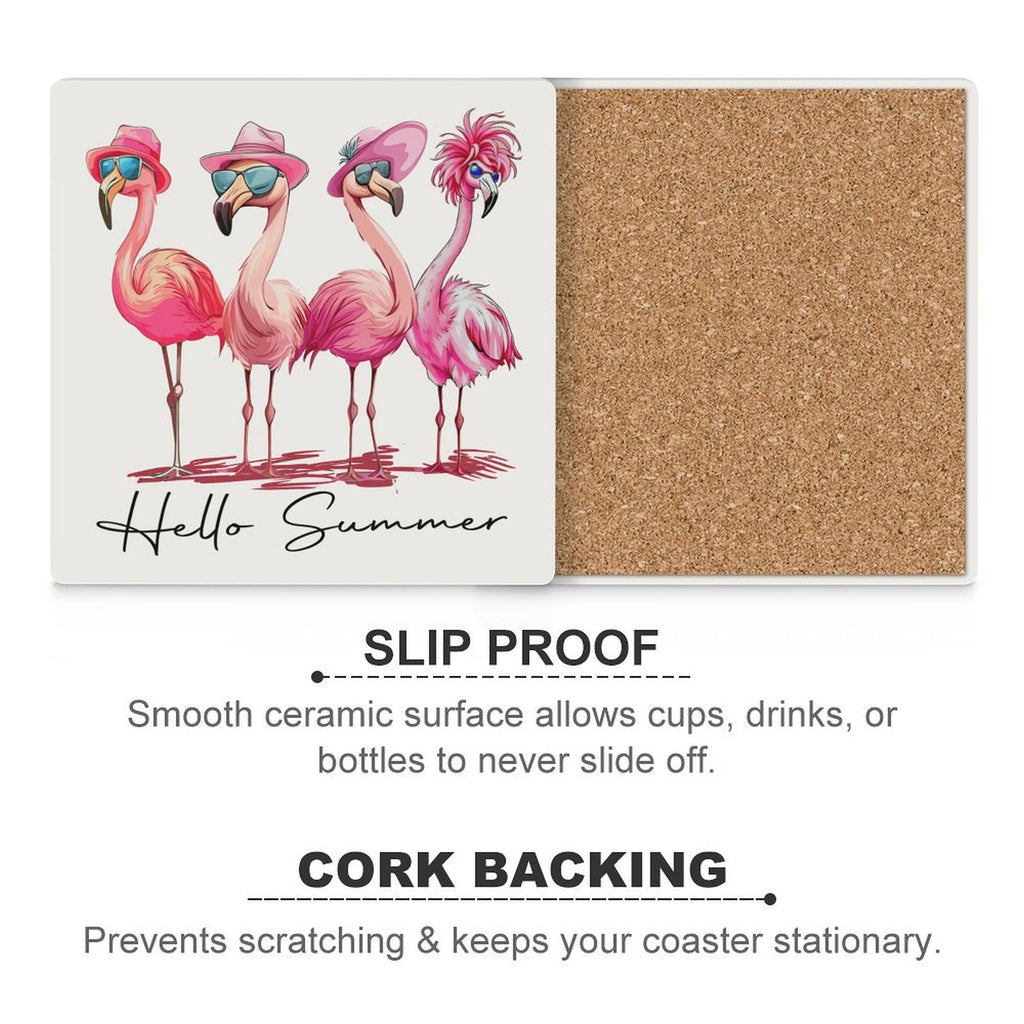Flamingo Summer - Ceramic Coasters (Square) Ceramic Coasters animal Printed Offshore