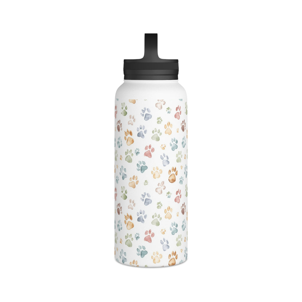 Paw Print Stainless Steel Water Bottle, Handle Lid Stainless Steel Water Bottle With Handle Lid animal Globally Fulfilled