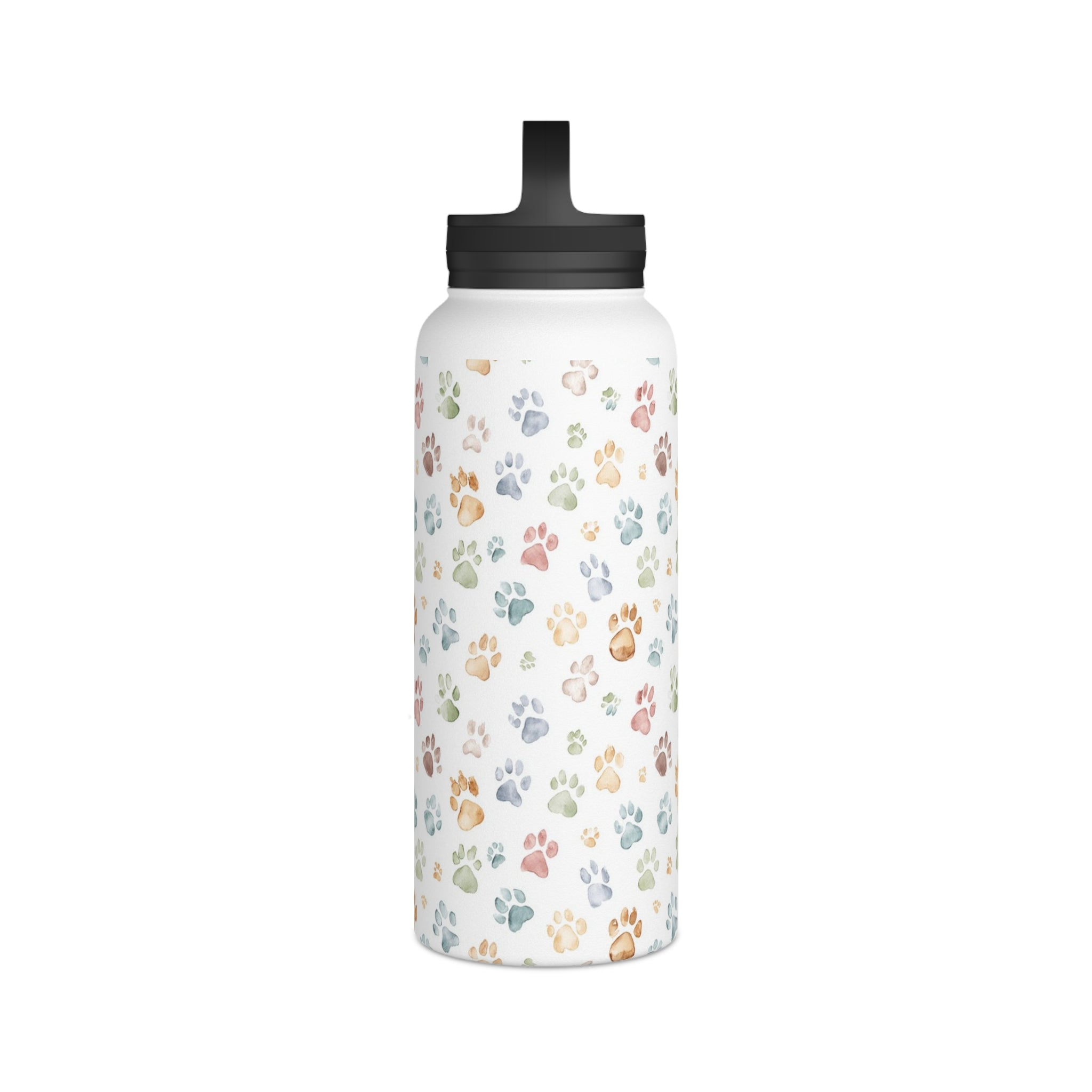 Paw Print Stainless Steel Water Bottle, Handle Lid Stainless Steel Water Bottle With Handle Lid animal Globally Fulfilled