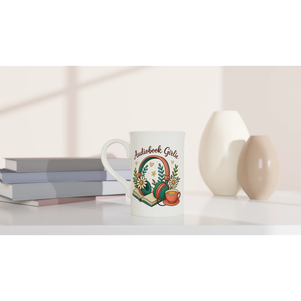 Audiobook Girlie - White 10oz Porcelain Slim Mug Porcelain Mug Globally Fulfilled Reading