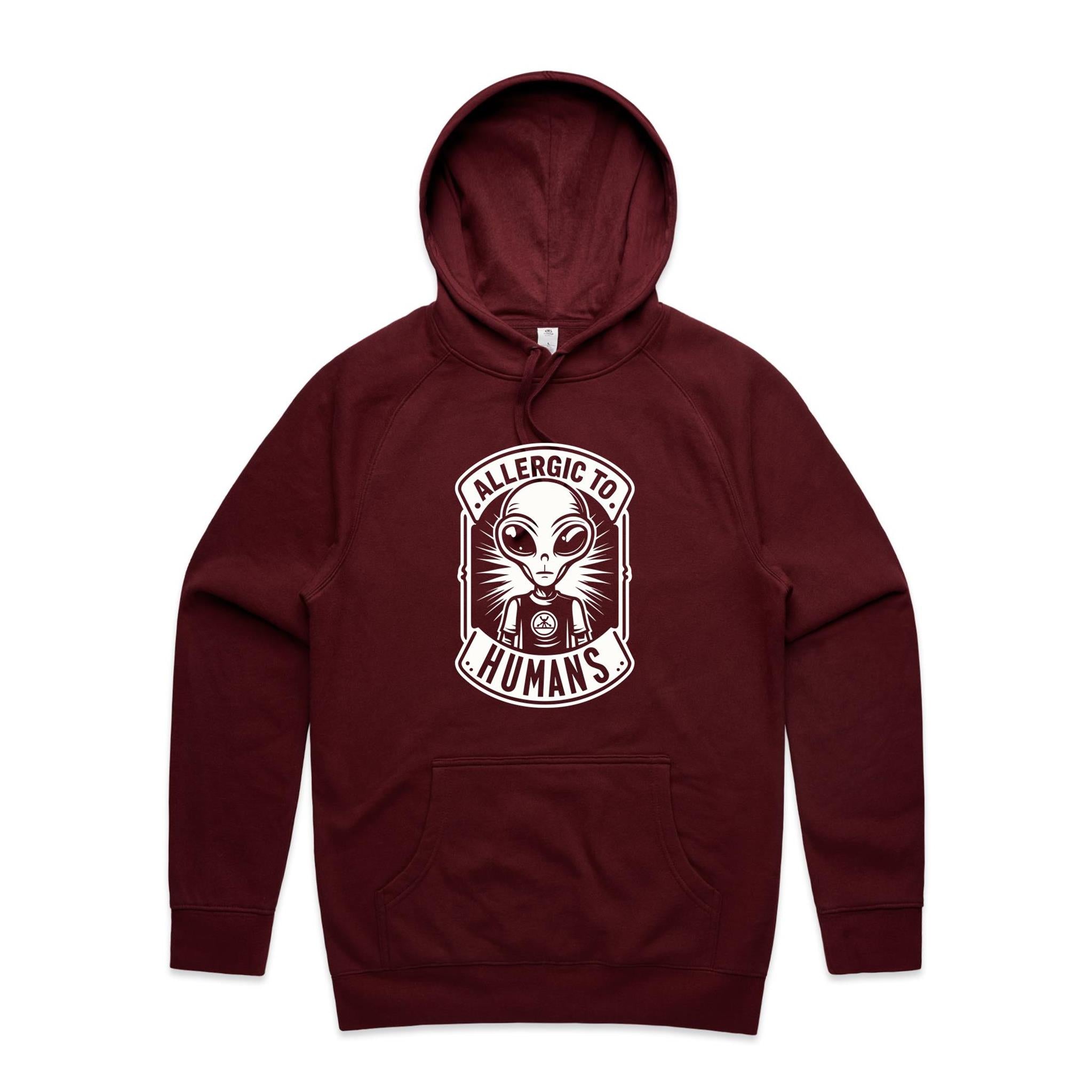 Alien, Allergic To Humans - Mens Hoodie Burgundy Mens Hoodie Printed In Australia Sci Fi