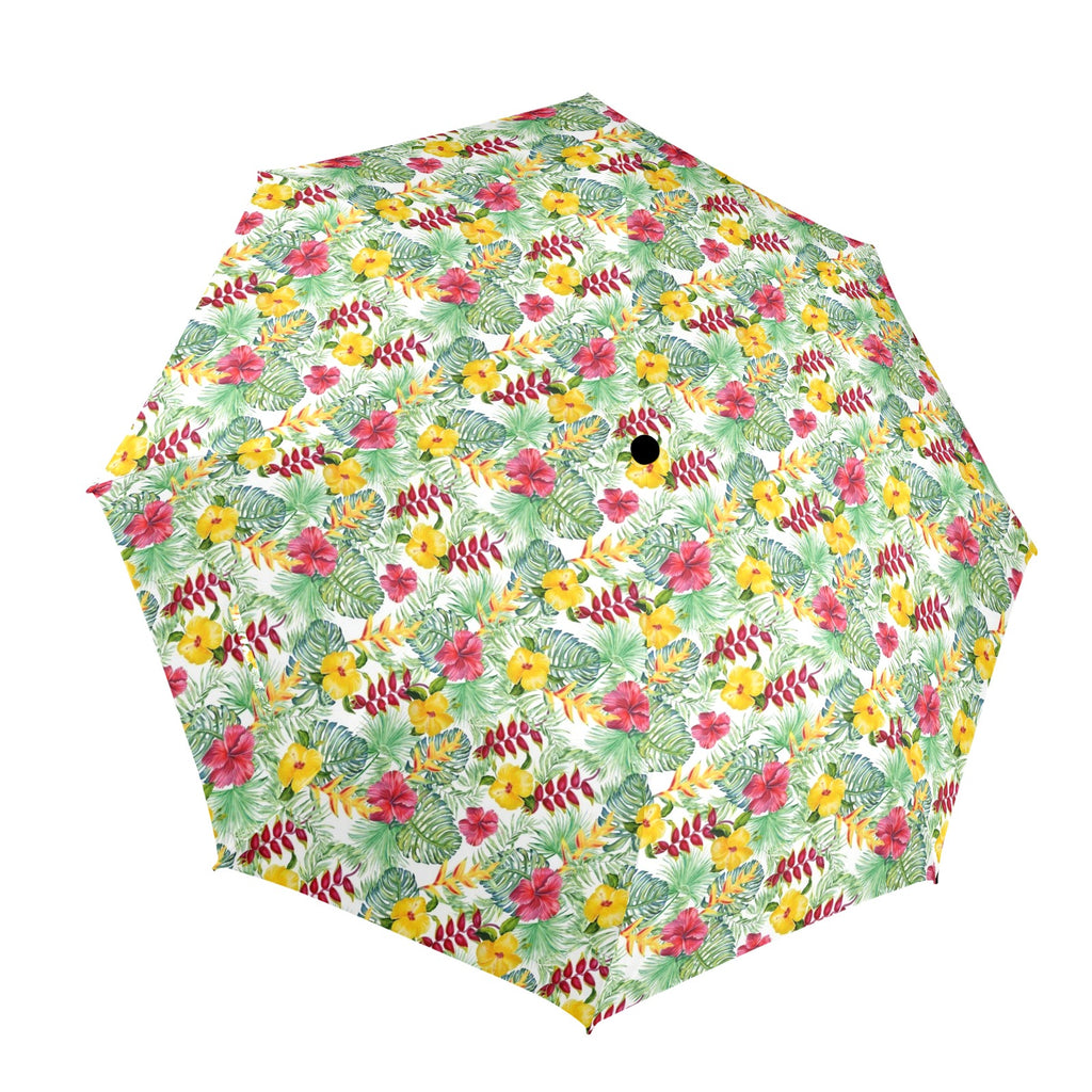 Tropical Flowers On White Umbrella One Size Umbrella Plants Printed Offshore