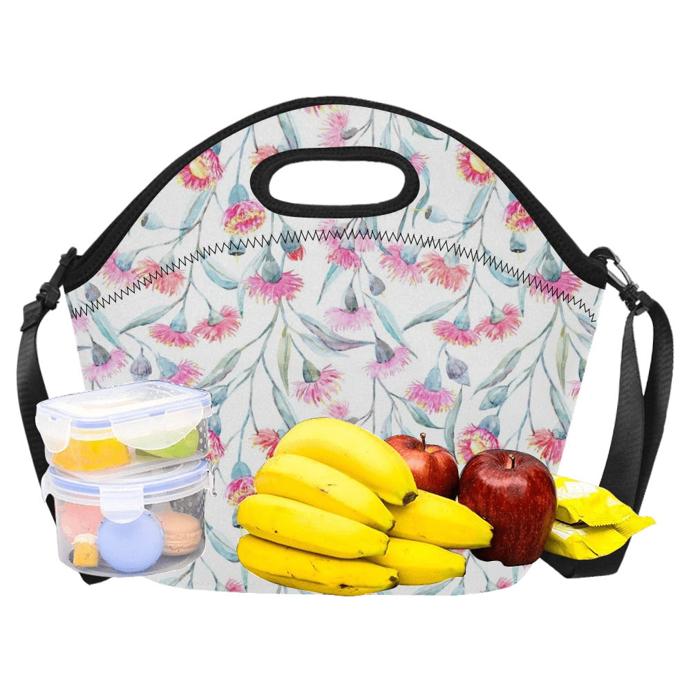 Pink Eucalyptus Flowers Neoprene Lunch Bag/Large (Model 1669) Neoprene Lunch Bag Plants Printed Offshore