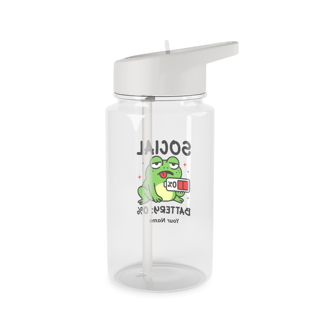 Personalised - Frog, Social Battery - Clear Tritan Water Bottle