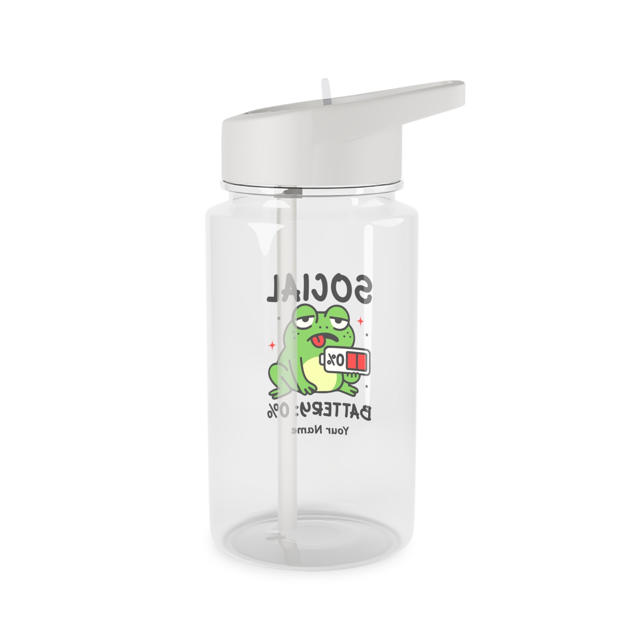 Personalised - Frog, Social Battery - Clear Tritan Water Bottle