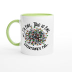 Tangled Christmas Lights, I'm Fine, This Is Fine, Everything's Fine - White 11oz Ceramic Mug with Colour Inside Ceramic Green Christmas Colour Mug Christmas Globally Fulfilled