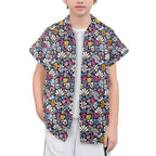 Graphic Flowers On Black Senior Kids Hawaiian Shirt