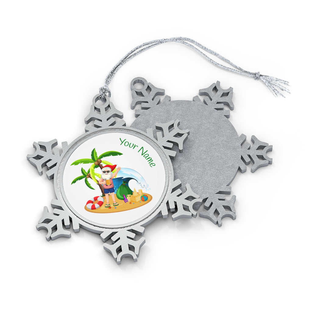 Personalised - Tropical Santa - Christmas Pewter Snowflake Ornament