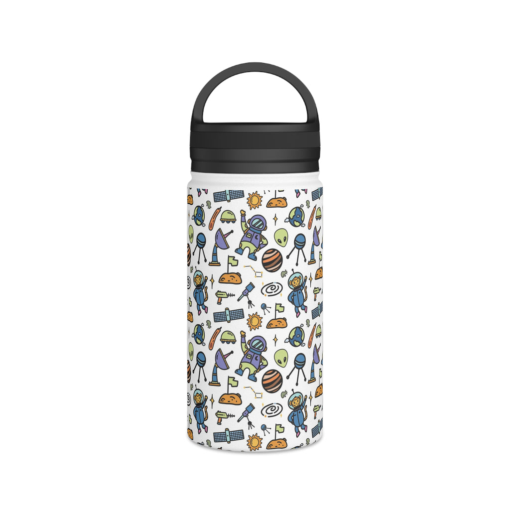 All About Space Stainless Steel Water Bottle, Handle Lid White 12oz Stainless Steel Water Bottle With Handle Lid Globally Fulfilled Space