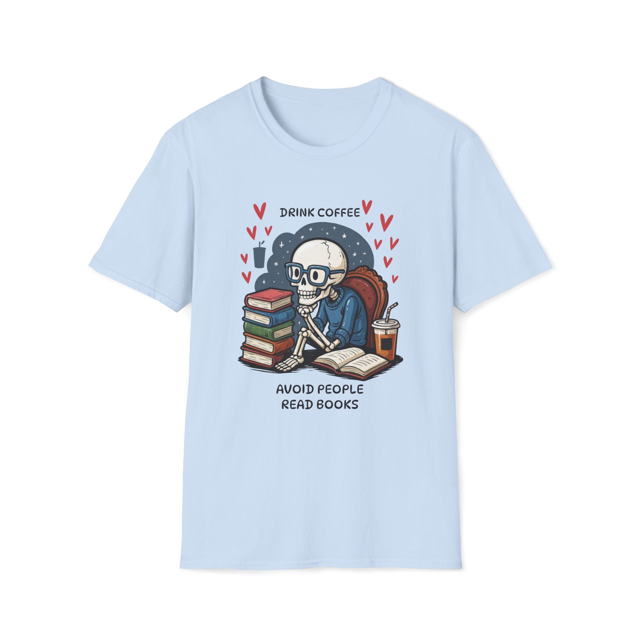 Skeleton, Drink Coffee, Avoid People, Read Books - Unisex Softstyle T-shirt