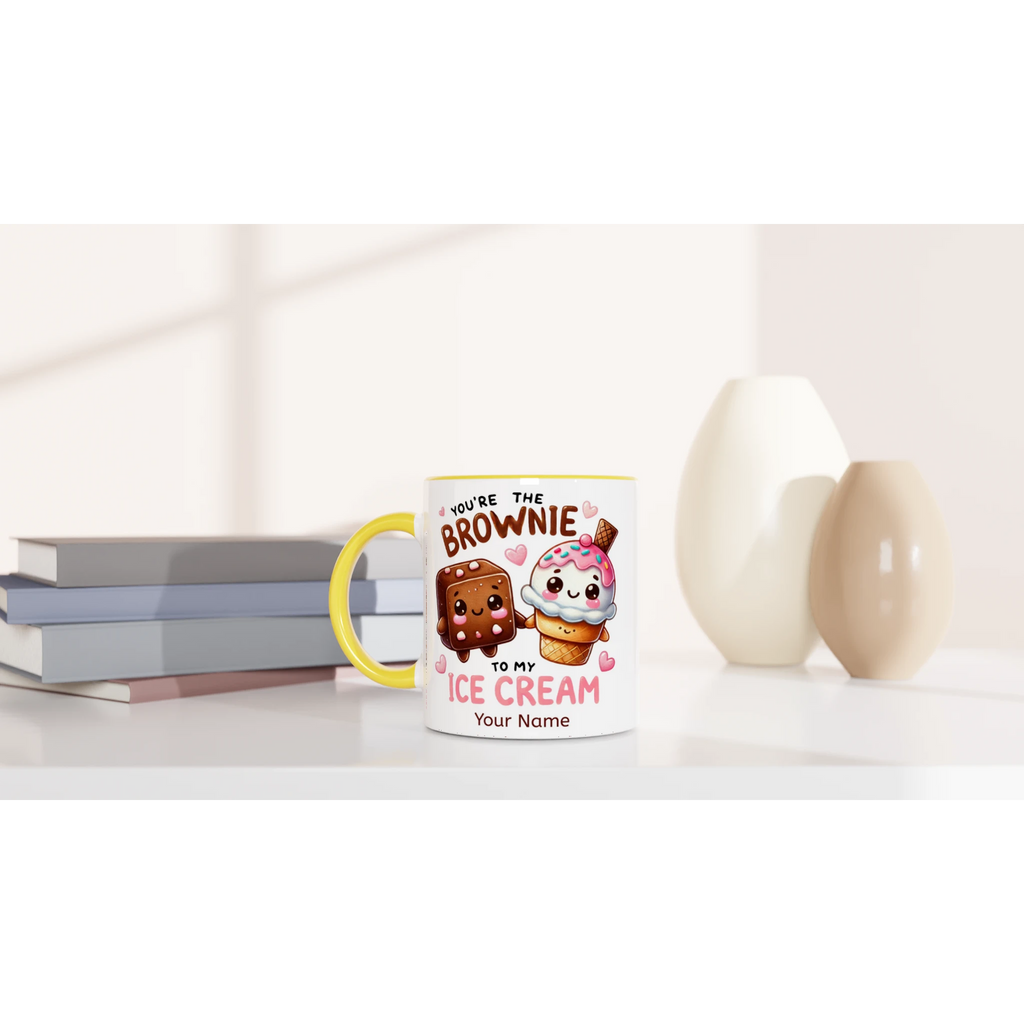 Personalised - You're The Brownie To My Ice Cream, Valentine - White 11oz Ceramic Mug with Colour Inside Personalised 11oz Mug