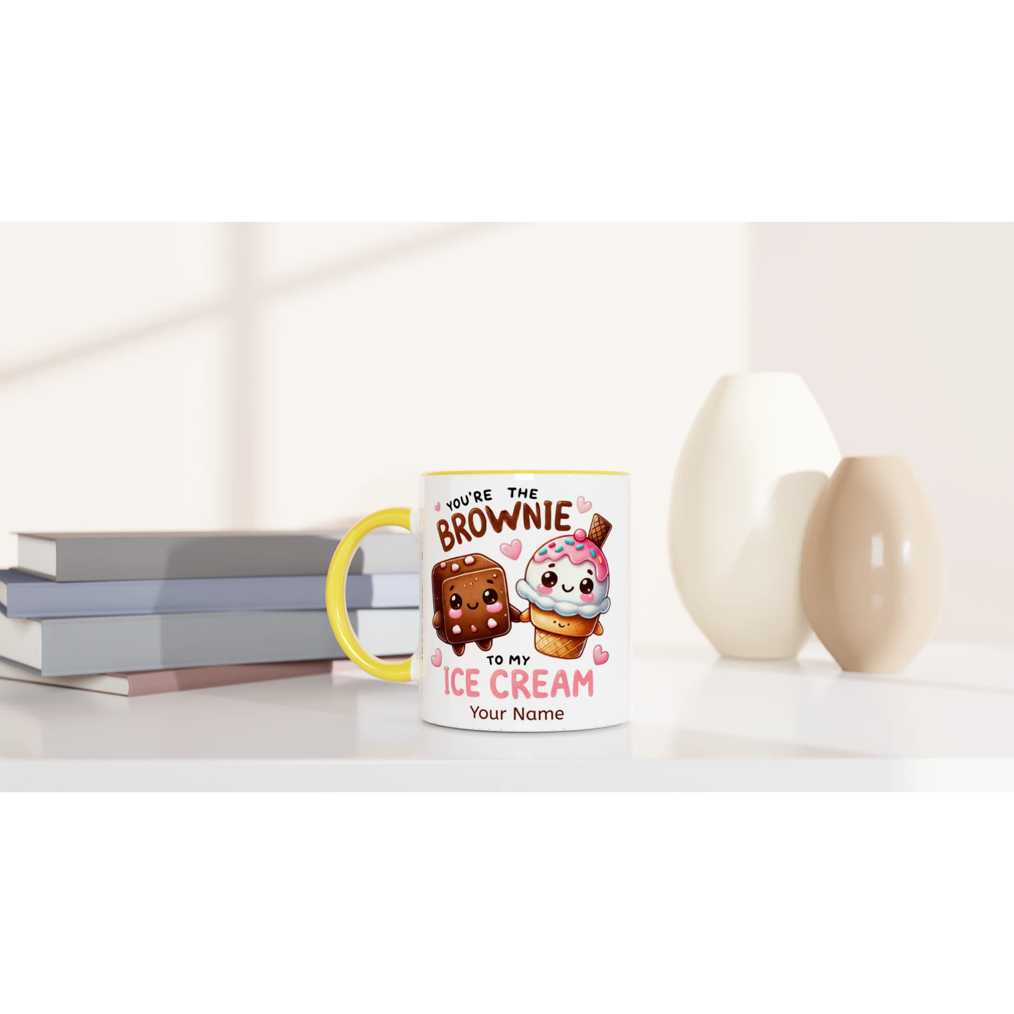 Personalised - You're The Brownie To My Ice Cream, Valentine - White 11oz Ceramic Mug with Colour Inside Personalised 11oz Mug