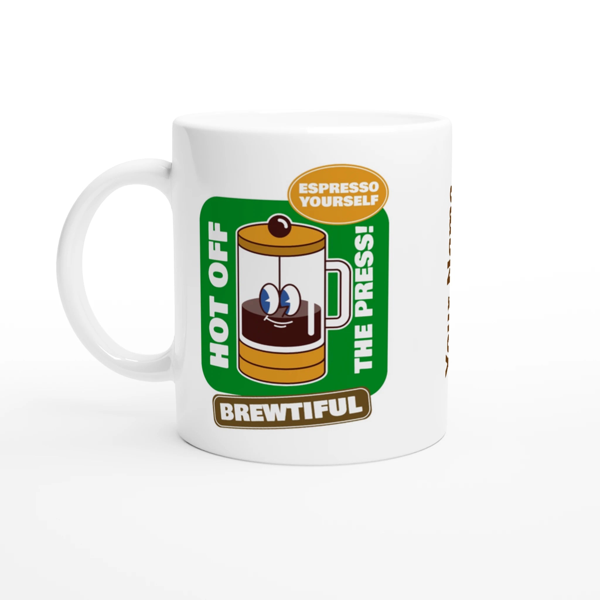 Personalised - Brewtiful, Espresso Yourself - White 11oz Ceramic Mug with Colour Inside Ceramic White Personalised 11oz Mug Coffee customise Globally Fulfilled personalise