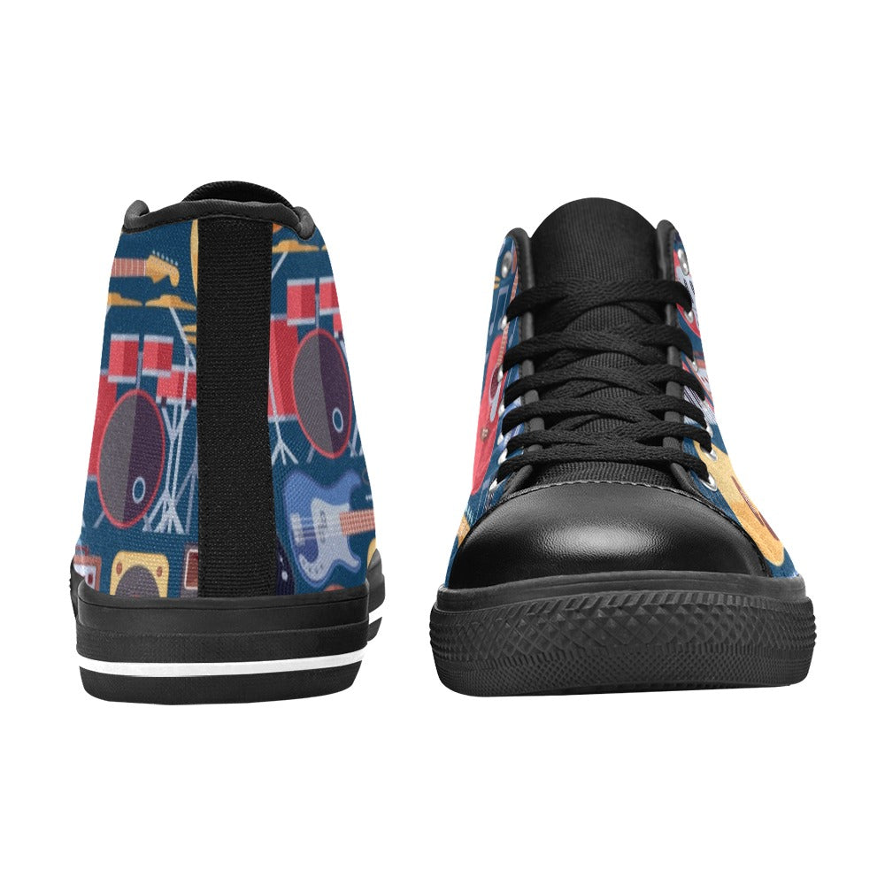 Music Instruments Blue - Kids High Top Canvas Shoes