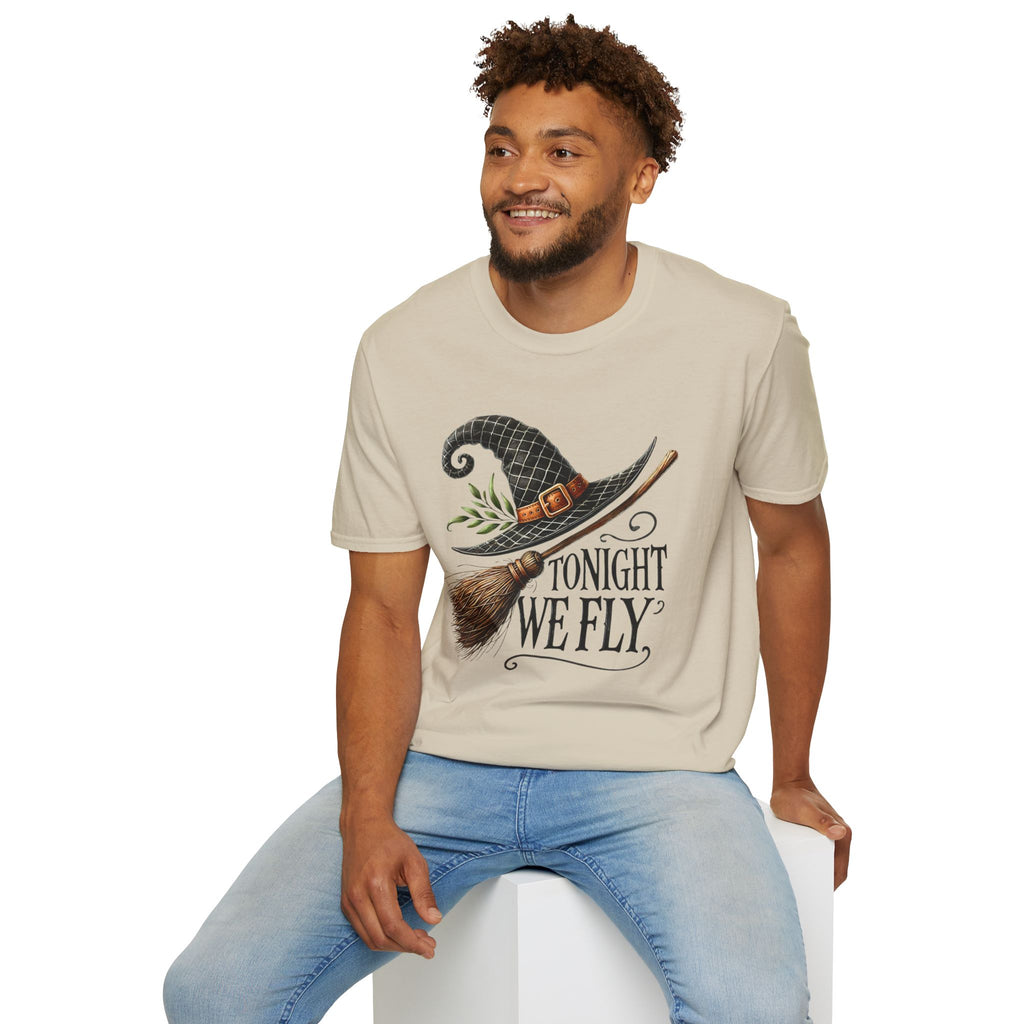 Tonight We Fly, Witches Hat, Broomstick, Halloween - Unisex Softstyle T-Shirt