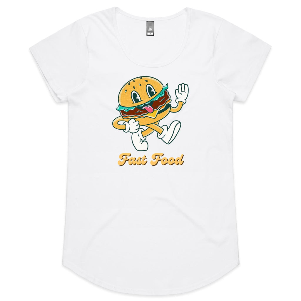 Fast Food, Hamburger - Womens Scoop Neck T-Shirt White Womens Scoop Neck T-shirt Food Printed In Australia