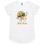 Fast Food, Hamburger - Womens Scoop Neck T-Shirt White Womens Scoop Neck T-shirt Food Printed In Australia