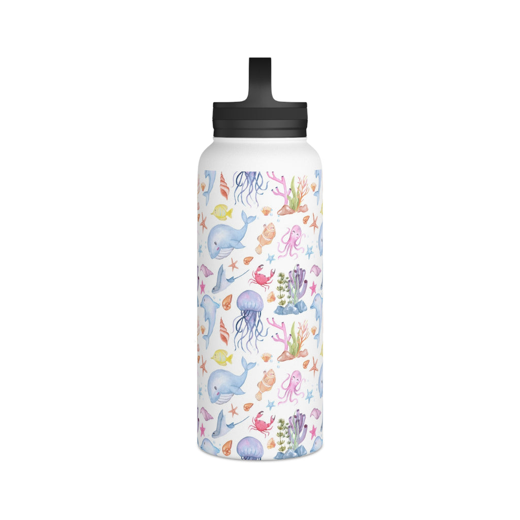 Under The Sea, Ocean Animals Stainless Steel Water Bottle, Handle Lid Stainless Steel Water Bottle With Handle Lid Globally Fulfilled Ocean