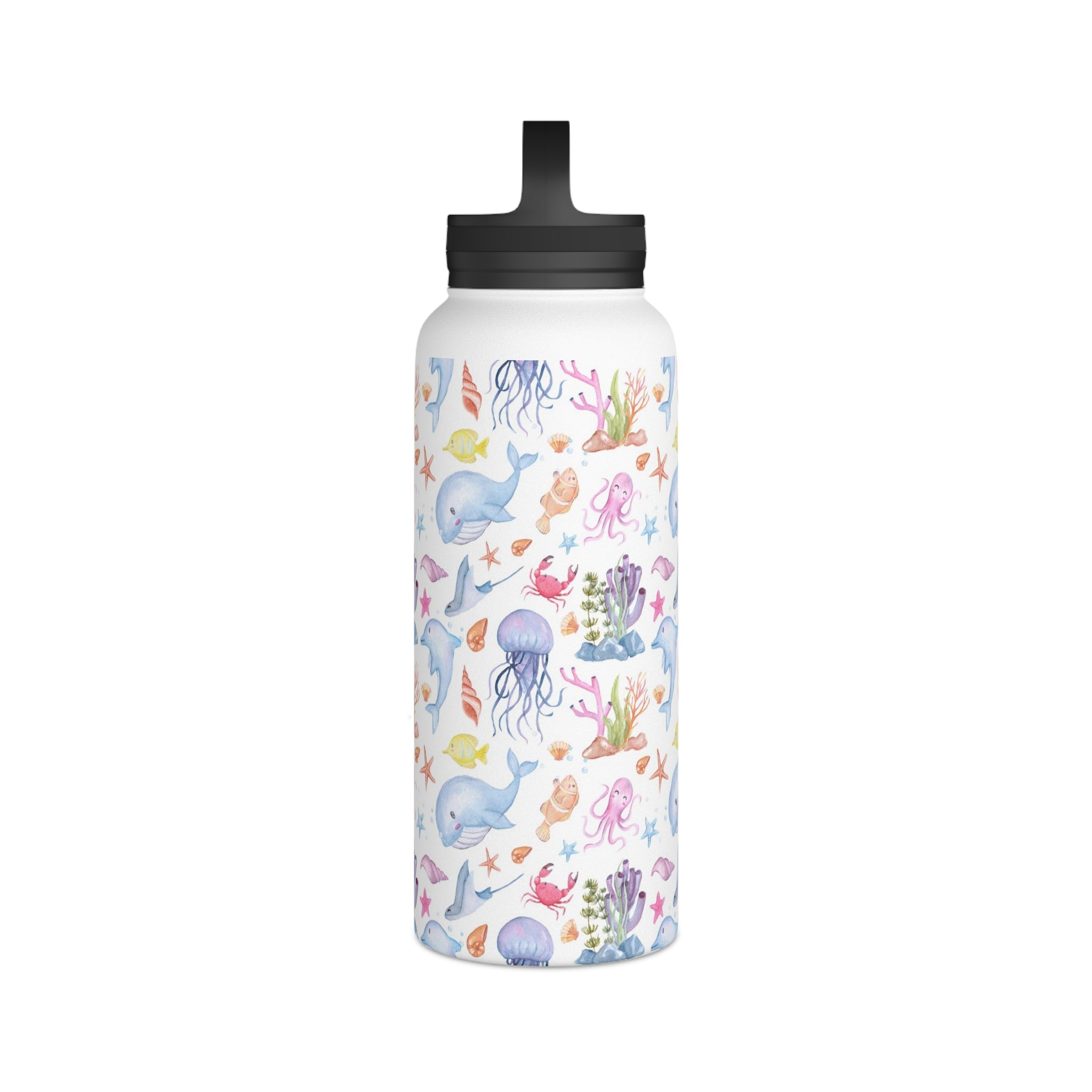 Under The Sea, Ocean Animals - Stainless Steel Water Bottle, Handle Lid Stainless Steel Water Bottle With Handle Lid Globally Fulfilled Ocean