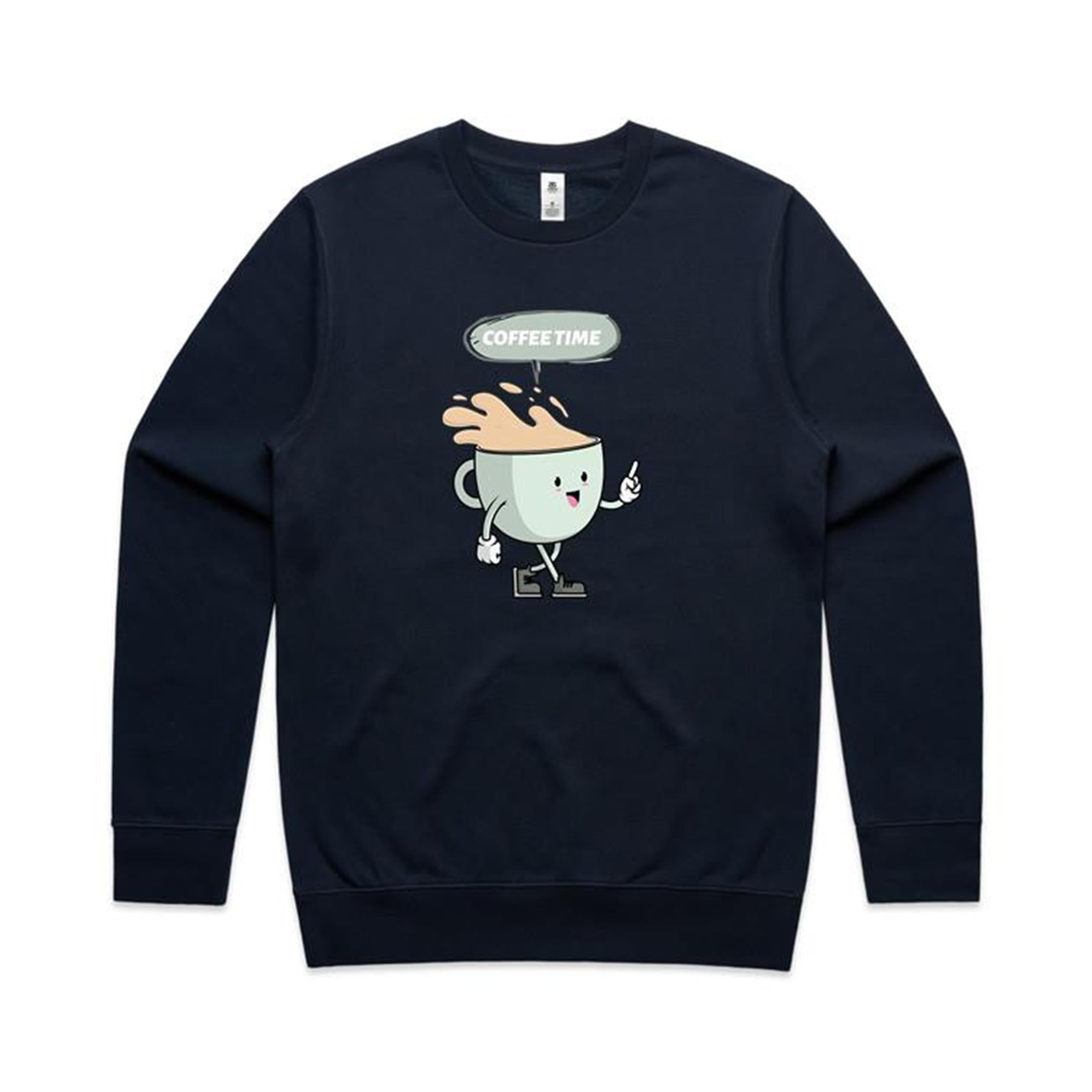 Coffee Time - AS Colour Stencil Crew Navy Sweatshirt Coffee Printed In Australia