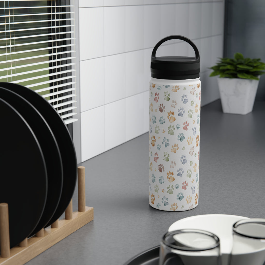 Paw Print Stainless Steel Water Bottle, Handle Lid Stainless Steel Water Bottle With Handle Lid animal Globally Fulfilled
