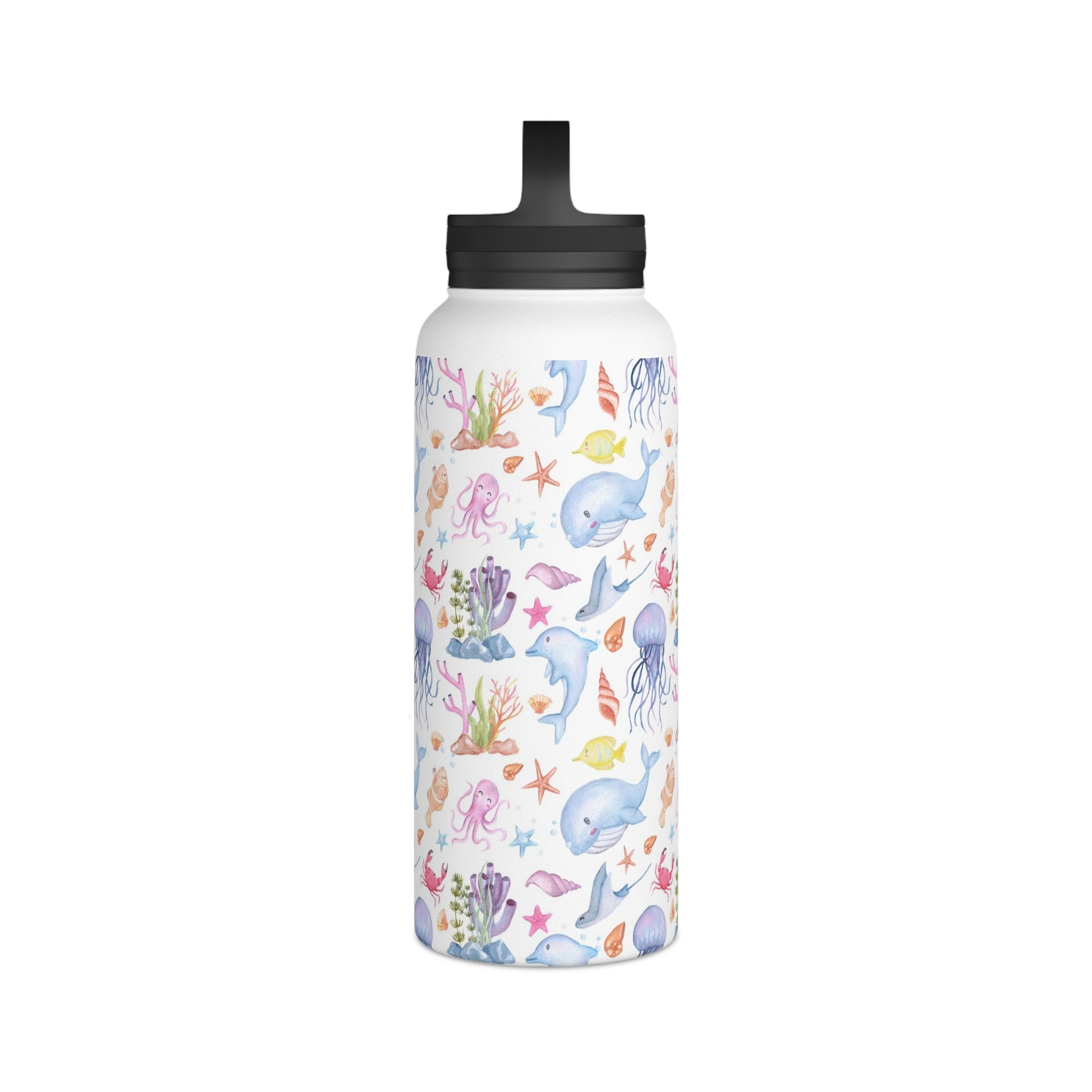 Under The Sea, Ocean Animals - Stainless Steel Water Bottle, Handle Lid Stainless Steel Water Bottle With Handle Lid Globally Fulfilled Ocean